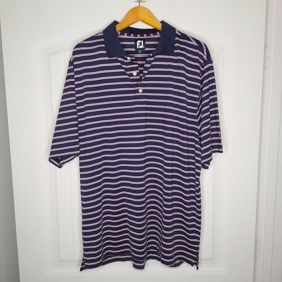 FootJoy Golf Polo Shirt Men's Size XL Navy Pink Striped Stretch Performance - Picture 1 of 6
